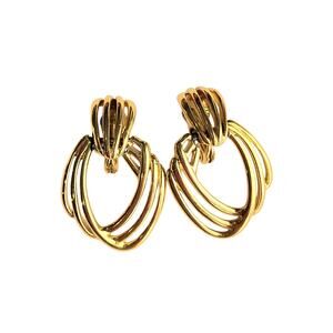 Vintage 1980s Monet Earrings Door Knocker Modernist Signed Clip-On Excellent